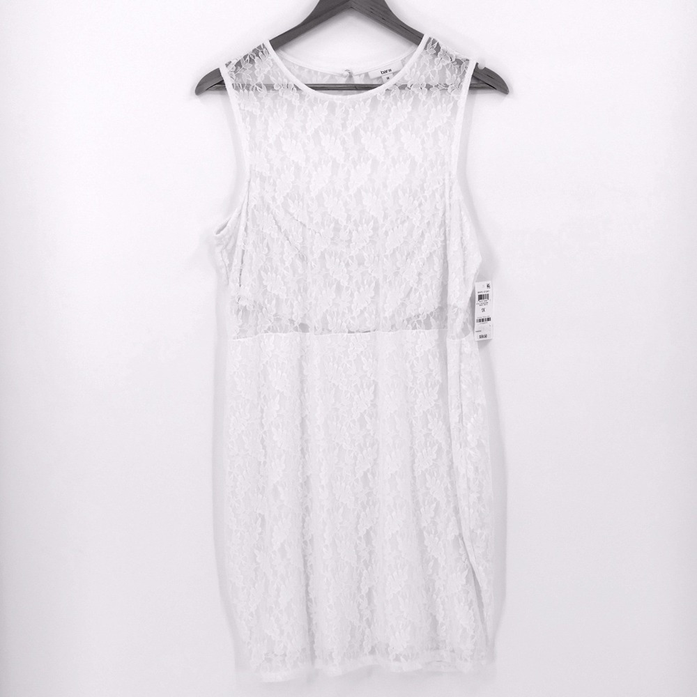 Bar III White Lace Sleeveless Dress Size 1X Bridal Graduation Feminine Lined NWT